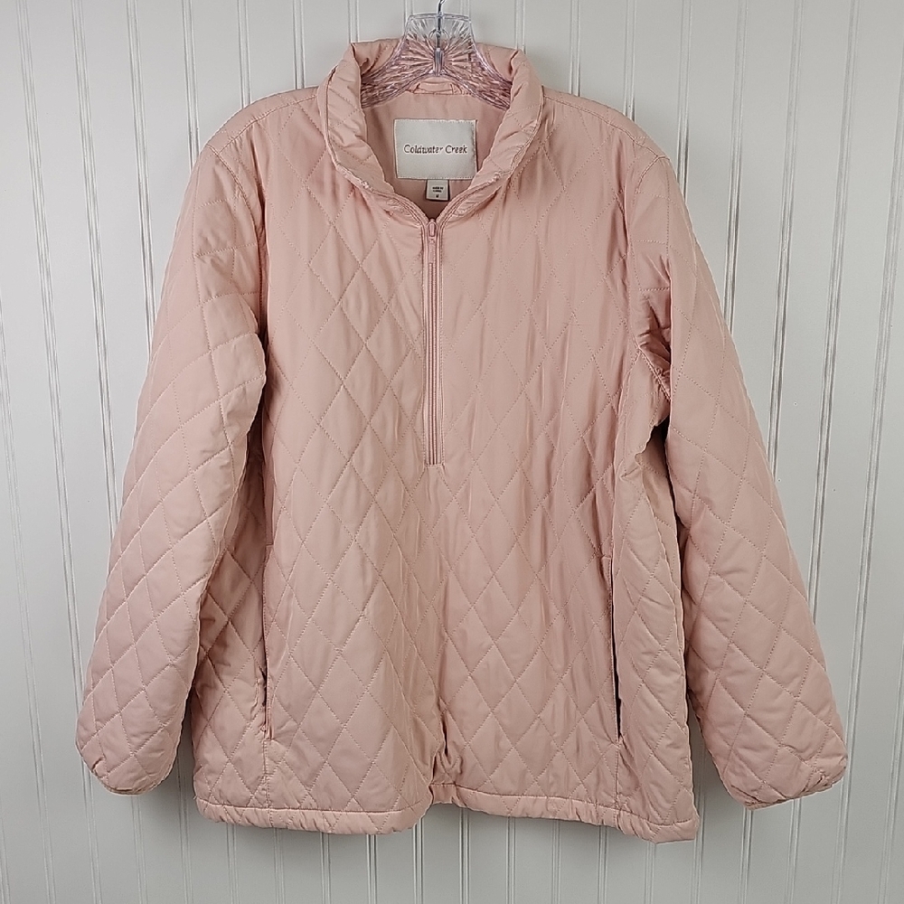 Coldwater Creek Quilted Pullover Jacket Size M | Light Blush Pink Half Zip Warm